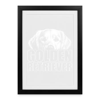 Portrait du Golden Retriever avec lettres - Affiche encadrée (27 × 37 cm) - noir - Devant