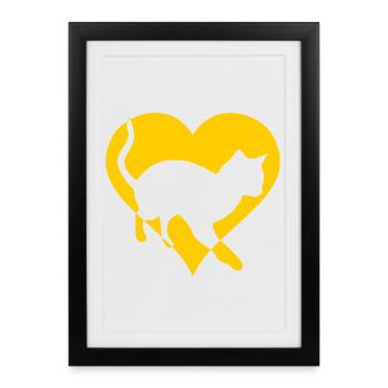 Chat chat minou cadeau coeur - Affiche encadrée (27 × 37 cm) - noir - Devant