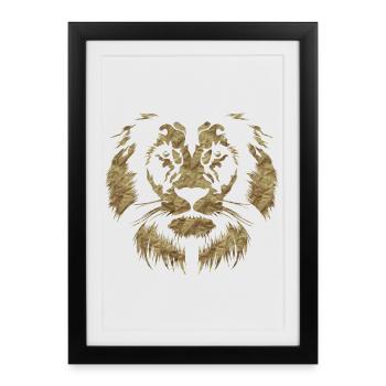 Tête de lion en papier classique - Affiche encadrée (27 × 37 cm) - noir - Devant