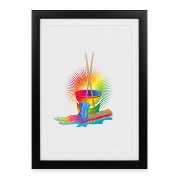 Mop, broom and bucket in rainbow colors - Framed poster (27 × 37 cm) - black - Front