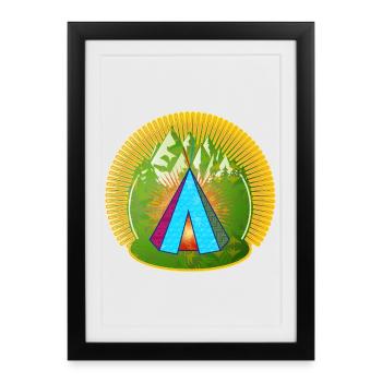 motley Indian tent teepee in the forest - Framed poster (27 × 37 cm) - black - Front