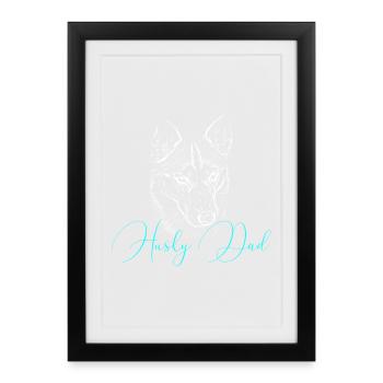 Husky Dad Silhouette Neon Script - Framed poster (27 × 37 cm) - black - Front