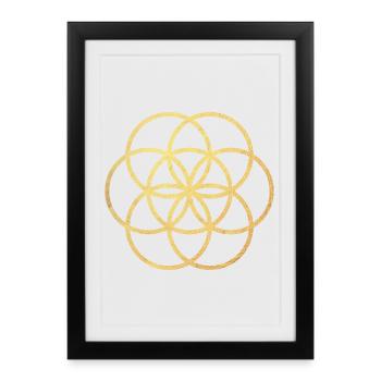 Yoga Fleur de Vie Fleur de Vie Or namaste - Affiche encadrée (27 × 37 cm) - noir - Devant