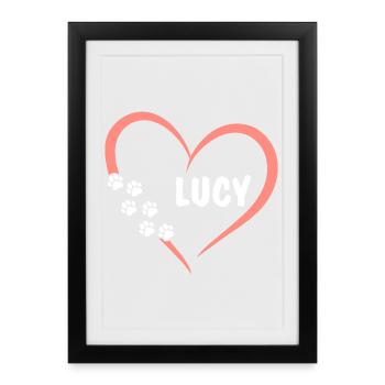 Coeur avec empreintes de pattes et prénom Lucy - Affiche encadrée (27 × 37 cm) - noir - Devant