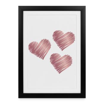 Coups de pinceau en forme de cœur rose or - Affiche encadrée (27 × 37 cm) - noir - Devant