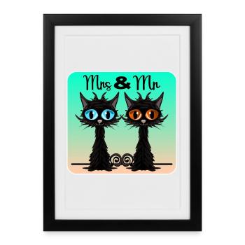 Fiançailles de mariage - Décoration de chat - Mariage - MRS - Affiche encadrée (27 × 37 cm) - noir - Devant