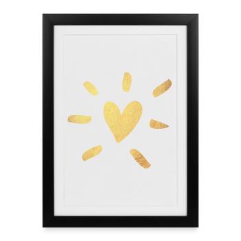 Coeur Or Bande dessinée Amour Mariage Glamour Luxe - Affiche encadrée (27 × 37 cm) - noir - Devant