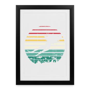 Retro Sunset Surf Silhouette Tee - Framed poster (27 × 37 cm) - black - Front