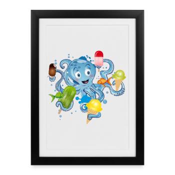 poulpe frais avec beaucoup de crème glacée sous l’eau - Affiche encadrée (27 × 37 cm) - noir - Devant