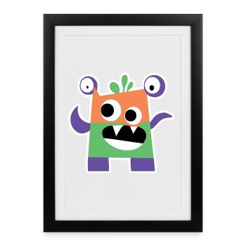 Monstre Bloc Coloré | Chibi géométrique drôle - Affiche encadrée (27 × 37 cm) - noir - Devant