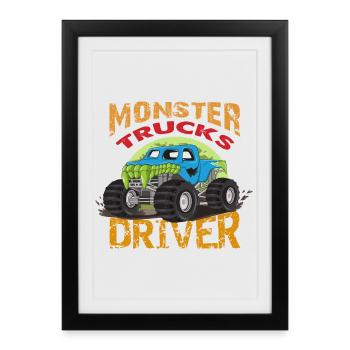 Monster Truck Driver, Monster Truck, dessin animé - Affiche encadrée (27 × 37 cm) - noir - Devant