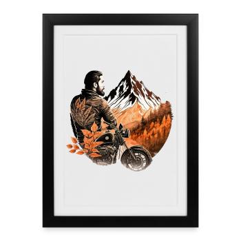 Moto Mountains / Motocyclistes - Affiche encadrée (27 × 37 cm) - noir - Devant
