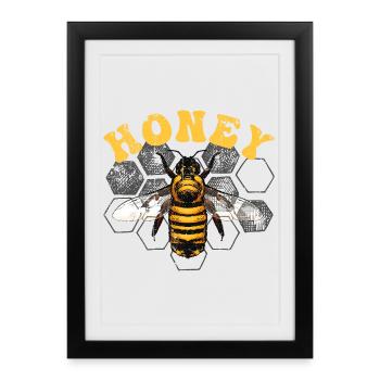 Abeille à miel sur grille hexagonale - Affiche encadrée (27 × 37 cm) - noir - Devant