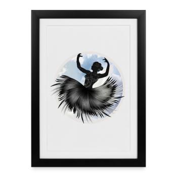 Danseur de ballet dansant dans les nuages avec un plumage - Affiche encadrée (27 × 37 cm) - noir - Devant