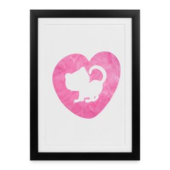 Coeur Chat Fourrure Chat Fluffy Silhouette Love Fan - Affiche encadrée (27 × 37 cm) - noir - Devant