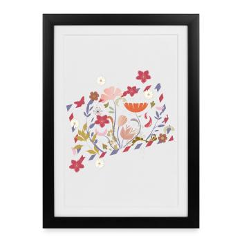 Cadre aéropostal floral avec de belles fleurs - Affiche encadrée (27 × 37 cm) - noir - Devant