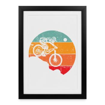 Silhouette de cycliste rétro au coucher du soleil - Affiche encadrée (27 × 37 cm) - noir - Devant