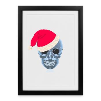 Chapeau de père Noël crâne aux rayons X, dessin - Affiche encadrée (27 × 37 cm) - noir - Devant
