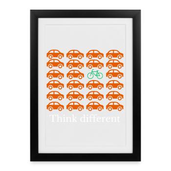 Pensez différemment : Vélo au lieu de motif de voiture - Affiche encadrée (27 × 37 cm) - noir - Devant