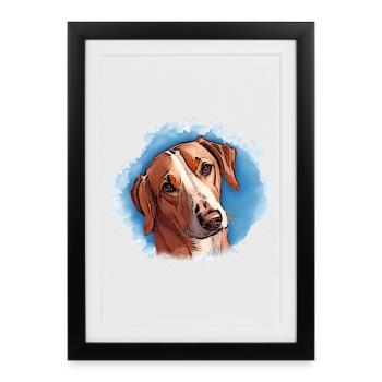 Hund SAVEBRACKE Jagdhund türkis Aquarell Design  - Gerahmtes Poster (27 × 37 cm) - Schwarz - Vorne
