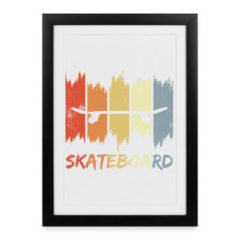 Skateboard Look rétro - Affiche encadrée (27 × 37 cm) - noir - Devant