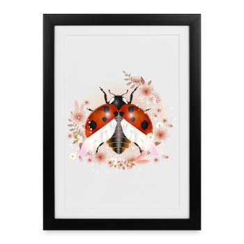 enchanting radiant ladybug with flowers - Framed poster (27 × 37 cm) - black - Front