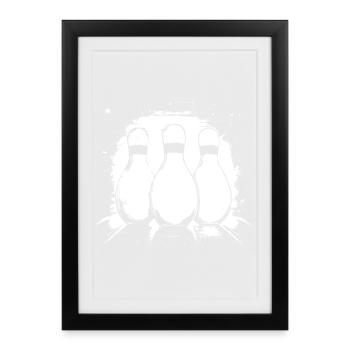 Bowling Zeichnung - Gerahmtes Poster (27 × 37 cm) - Schwarz - Vorne