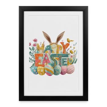 Lapin de Pâques aux motifs printaniers - Affiche encadrée (27 × 37 cm) - noir - Devant