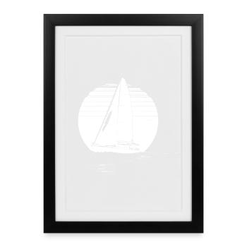 Segelboot Zeichnung - Gerahmtes Poster (27 × 37 cm) - Schwarz - Vorne