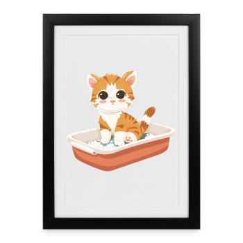 Cute baby cat peeking out of her litter box - Framed poster (27 × 37 cm) - black - Front