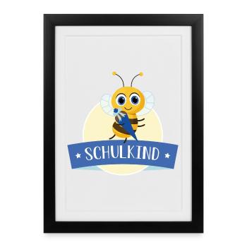 Schulkind fleißige Biene mit Zuckertüte - Gerahmtes Poster (27 × 37 cm) - Schwarz - Vorne