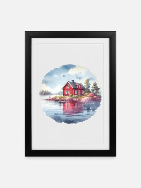 Schwedenhaus Schwedenhaus Urlaub Geschenk - Gerahmtes Poster (27 × 37 cm) - Schwarz