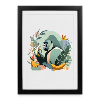 Proud gorilla with banana in tropical environment - Framed poster (27 × 37 cm) - black - Front
