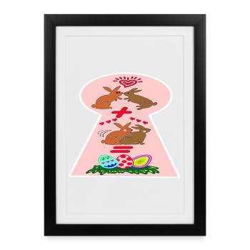 Lapins de Pâques coquins Pâques drôle - Affiche encadrée (27 × 37 cm) - noir - Devant