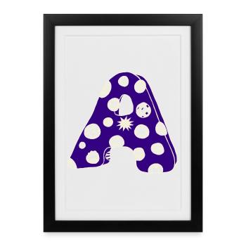 Letter A with character in blue - Framed poster (27 × 37 cm) - black - Front