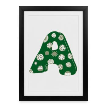 Lettre A avec caractère en vert - Affiche encadrée (27 × 37 cm) - noir - Devant