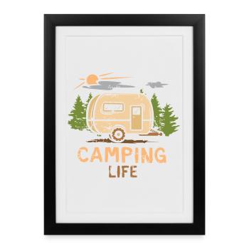 camping life - cartoon camper and nature - Framed poster (27 × 37 cm) - black - Front