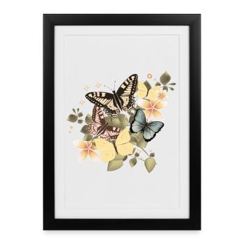 Papillons dans une mer de fleurs vintage - Affiche encadrée (27 × 37 cm) - noir - Devant