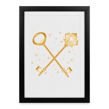 Croix Dorée Antique Clé Design - Affiche encadrée (27 × 37 cm) - noir - Devant