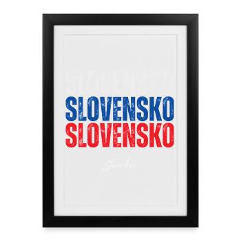 Drapeau de la Slovaquie, j’aime la Slovaquie - Affiche encadrée (27 × 37 cm) - noir - Devant
