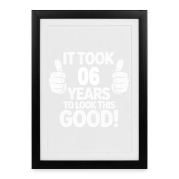 Célébration 6e anniversaire pouces vers le haut Imprimer - Affiche encadrée (27 × 37 cm) - noir - Devant