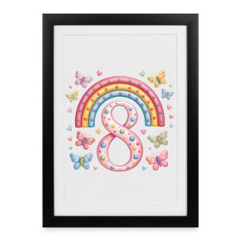 Rainbow Butterfly 8th Birthday Girl - Framed poster (27 × 37 cm) - black - Front