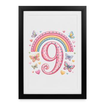 Rainbow Butterfly 9th Birthday Girl - Framed poster (27 × 37 cm) - black - Front