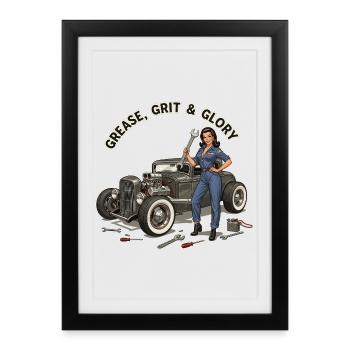 Vintage Auto Mechanic Girl Design - Framed poster (27 × 37 cm) - black - Front