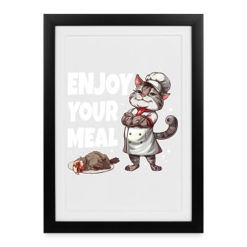 Kiss the Cat Cook funny - Framed poster (27 × 37 cm) - black - Front