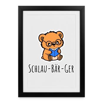 Ours intelligent, un petit ours, malin - Affiche encadrée (27 × 37 cm) - noir - Devant