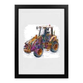 Excavatrices de construction Neon Lines - Affiche encadrée (27 × 37 cm) - noir - Devant