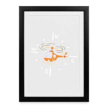 Cartoon Helicopter with Compass Design - Framed poster (27 × 37 cm) - black - Front