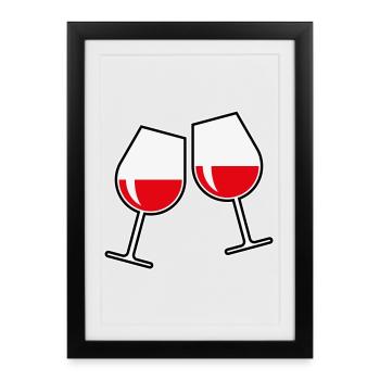 2 red wine glasses (red wine / wine / bulbous / to 3C) - Framed poster (27 × 37 cm) - black - Front