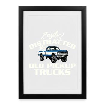 Facilement distrait par l’humour des vieux pick-ups - Affiche encadrée (27 × 37 cm) - noir - Devant
